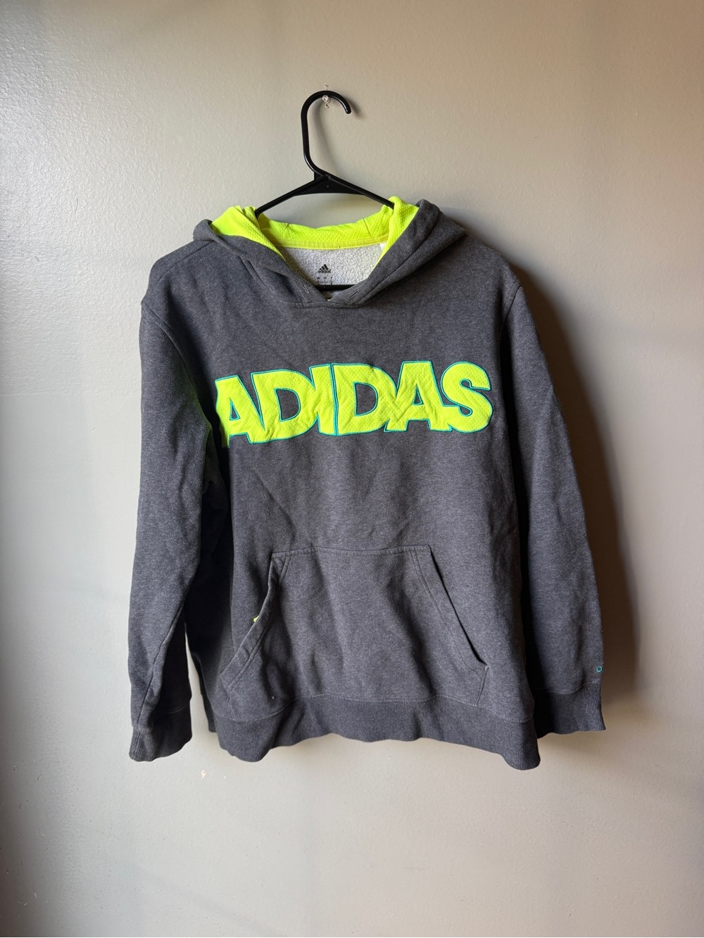 Adidas Women’s Gray Neon Logo Pullover Hoodie Size Large
